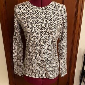 Talbots Black and White Geometric Long Sleeve Top